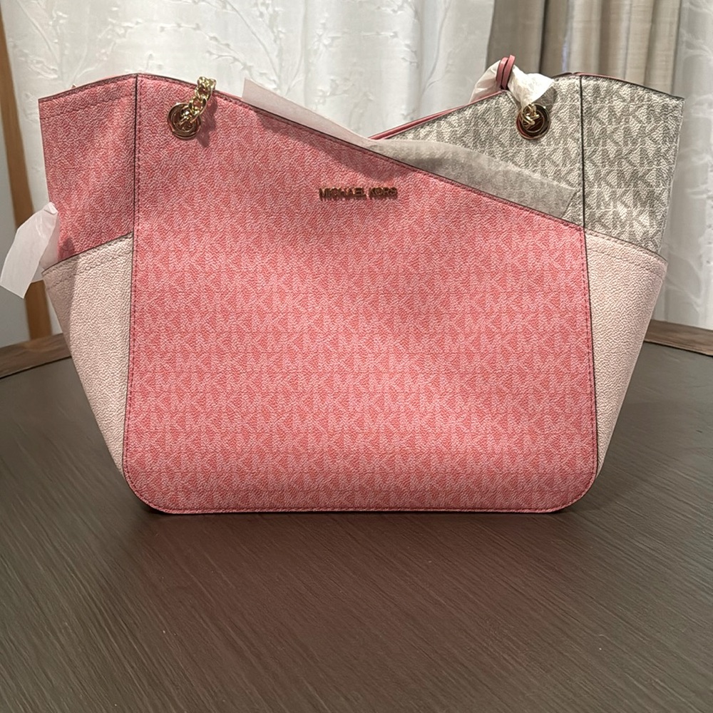 NWT Michael Kora Jet Set Travel Large Tote Chain Tea Rose Multi